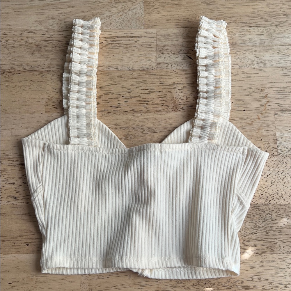 Cream Ribbed crop top - Picture 3 of 3